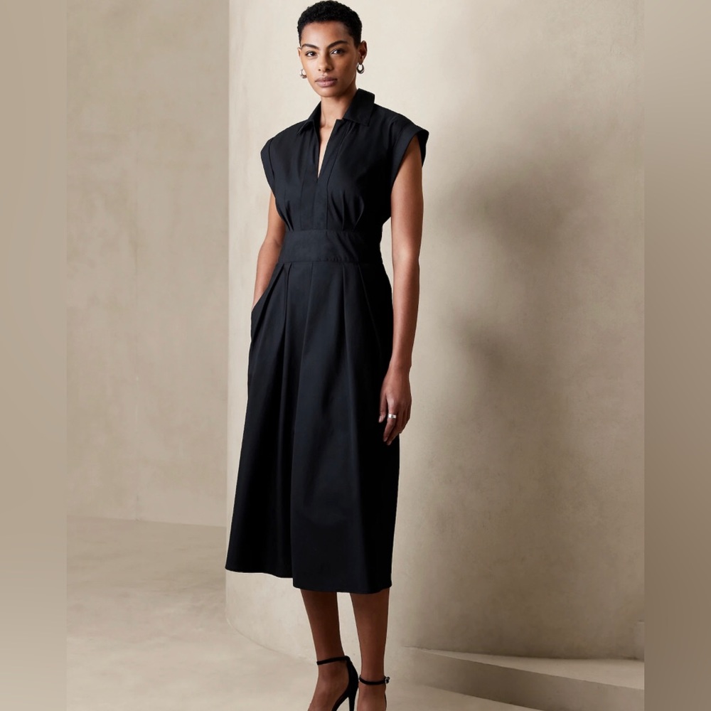 NWT! Black Banana Republic Collar-Neck Poplin Midi Dress - Multiple Sizes